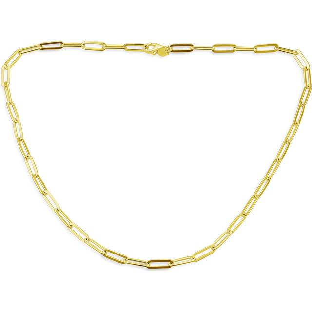Solid Strong Yellow 14K Gold on Sterling Silver Italian Round Link Chain Necklace 20 Inches Nickel Free Made in Italy for Men .925 3.5MM Women. yellow