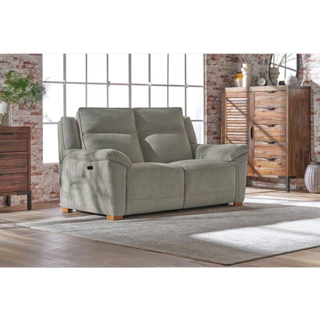 Sense Light Grey Fabric Sofas - 2 Seater Electric Recliner Sofa - Dune Range - Oak Furnitureland