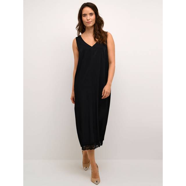 KAFFE Alma Lace Hem Slip Dress, Black