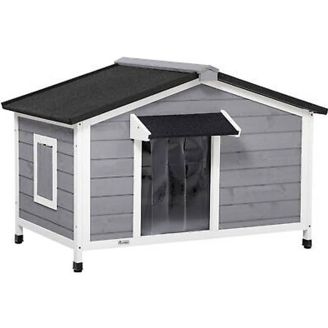 Pawhut wooden dog kennel for outside 109l x 79w x 72h cm, grey