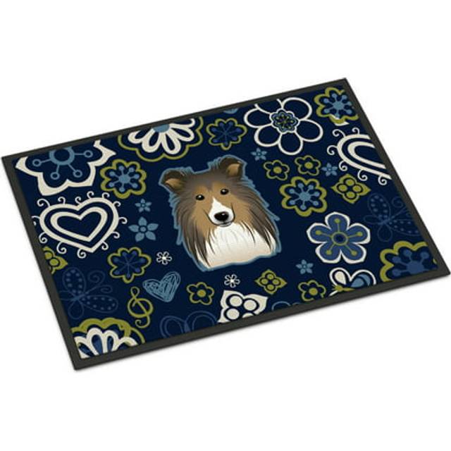 """""Caroline's Treasures BB5093JMAT Blue Flowers Sheltie Indoor or Outdoor Mat Doormat  Multicolor"""""