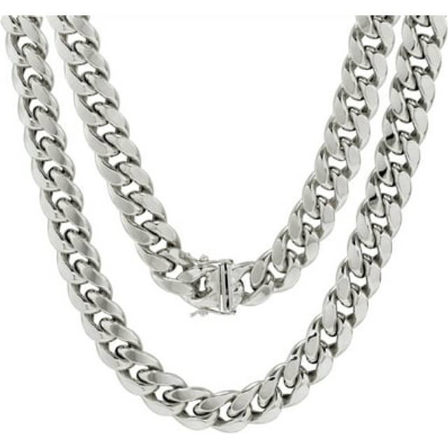 Real 10k white gold 9mm miami cuban link thick wide chain necklace mens 18"-30"