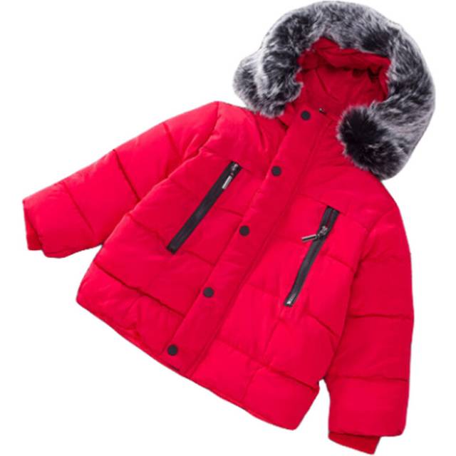 (Red, 4-5 Years) Kids Baby Winter Retro Fur Hood Trench Coat Jacket