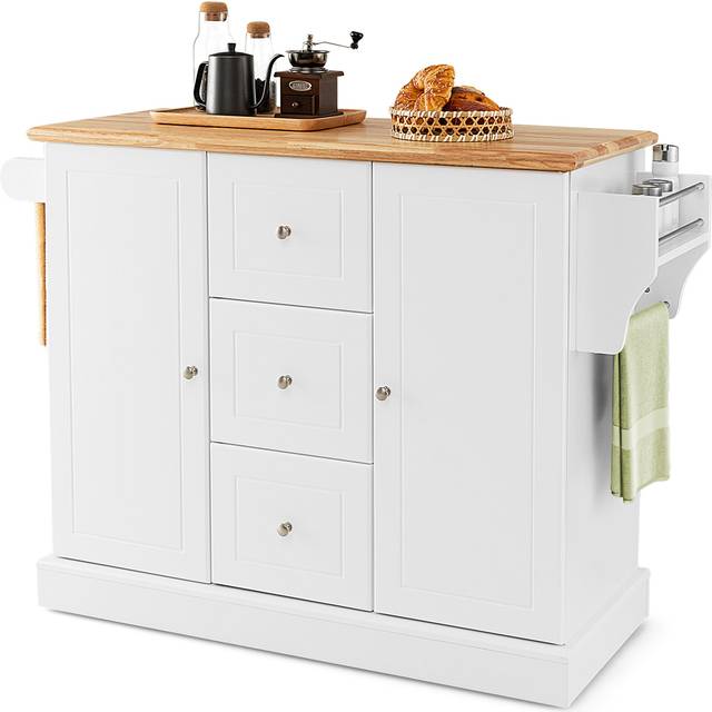 Large Mobile Kitchen Island Cart with Adjustable Shelves-White