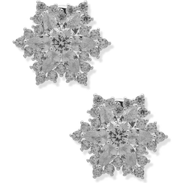 Anne Klein Women's Snowflake Stone Button Clip on Earrings in Silver Tone size 0.74"