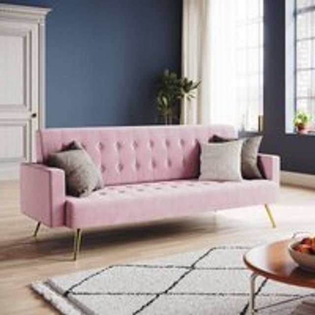 ELEGANT Modern Sofa Bed 3-level Adjustable Backrest Ultra Soft Material Velvet Cloth High-bounce Sponge Multi-person Sofa Pink, 192x79x75cm