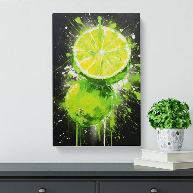 Lime Fruit Gestural - Wrapped Canvas Art Prints (60cm H x 40cm W x 3cm D)