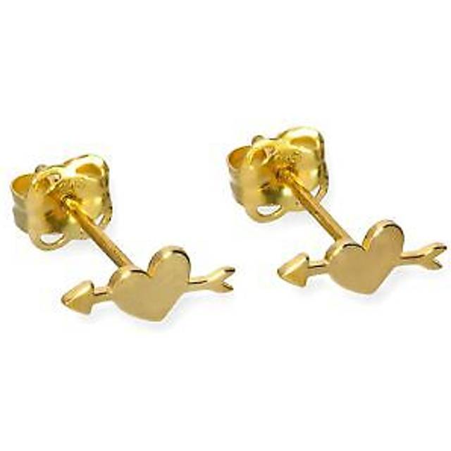 Real 375 9ct Gold Pierced Heart Stud Earrings Cupid Love Valentines Romance