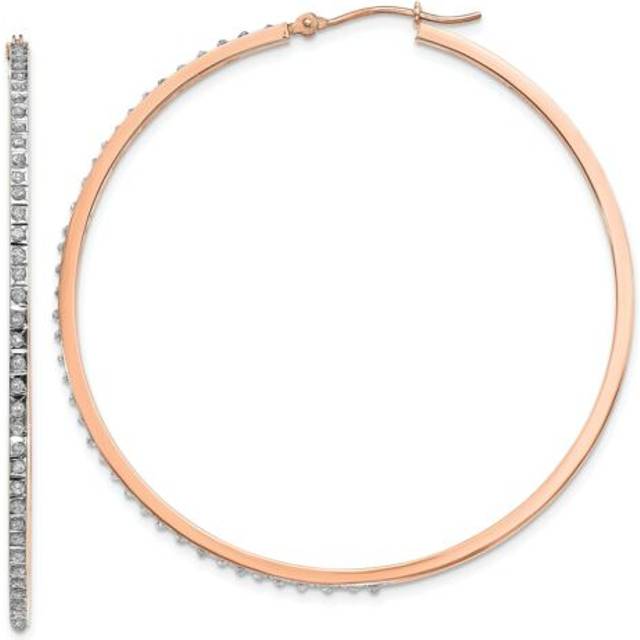 14k rose gold round diamond extra large 52mm circle hinged hoop earrings 0.01 ct
