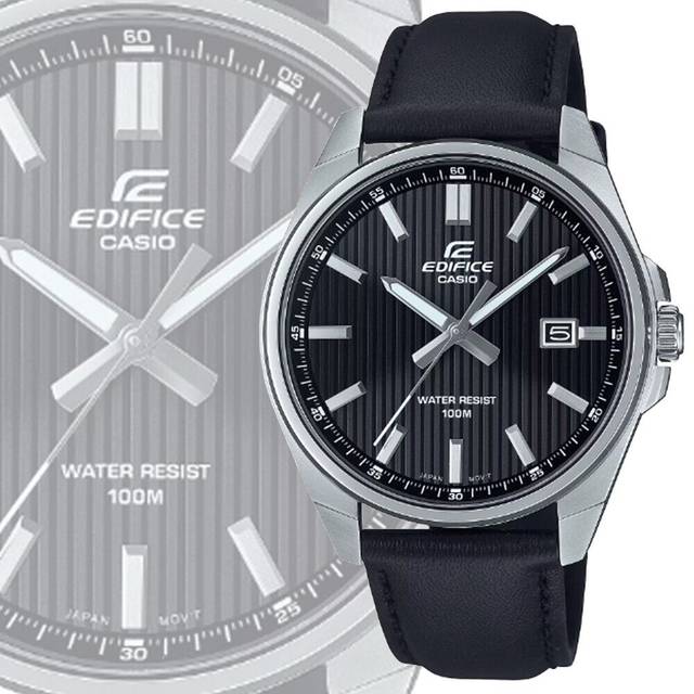 Casio Edifice Analog Tough Leather Strap Black Dial Quartz EFV-150L-1A 100M Men&#39;s Watch