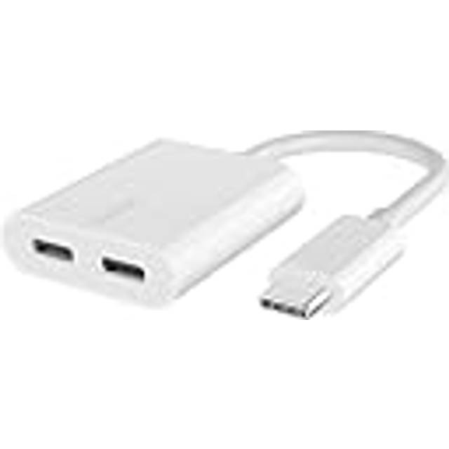 Belkin RockStar™ USB-C ljud + laddningsadapter, hörlursadapter med USB-C 60 W Power Delivery snabbladdning för iPhone 15, iPad Pro, Galaxy, Note, Google Pixel, LG, Sony Xperia, OnePlus, m.fl. - Vit