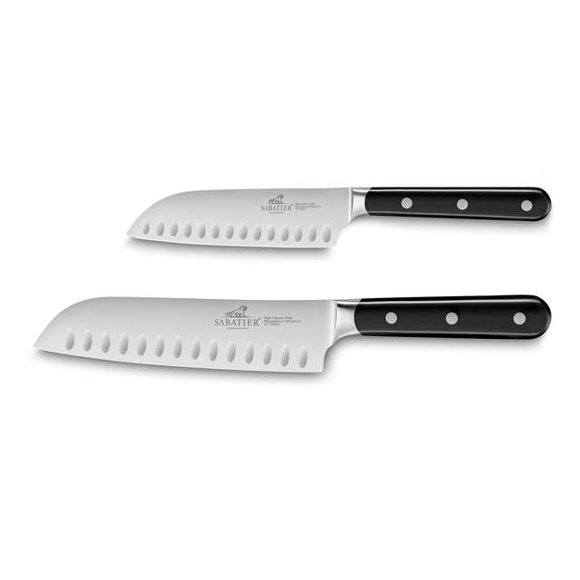 Lion Sabatier® Egide 2 Piece Knife Set - 13cm &amp; 18cm Santoku (Black Handle with Stainless Steel Rivets)
