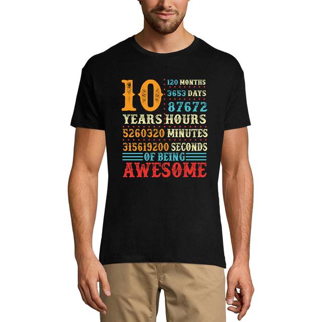 ULTRABASIC Men's T-Shirt 10 Years of Being Awesome - Funny Birthday Gift Tee Shirt XS black