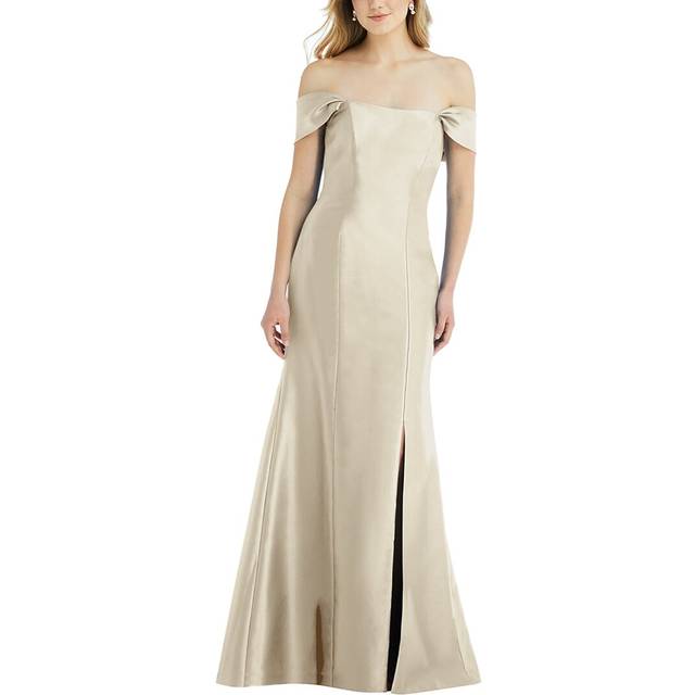 Alfred Sung Off-The-Shoulder Bow-Back Satin Trumpet Gown