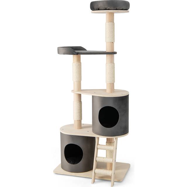 Costway Grey Cat Tree Tower with Cat Condo - 75 x 49 x 26cm