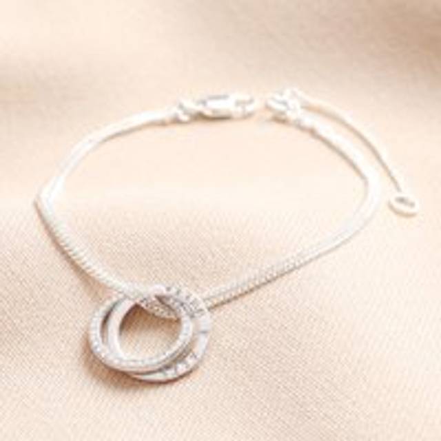 Personalised Sterling Silver Interlocking Crystal Rings Bracelet - silver - one size
