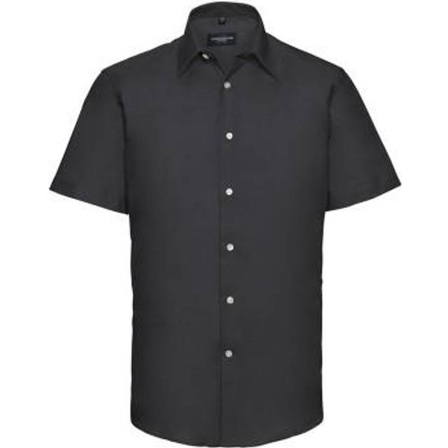 (18in, Black) Russell Collection Mens Oxford Tailored Short-Sleeved Shirt