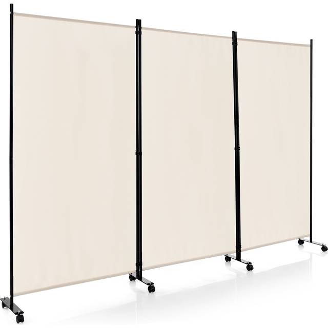 Costway Beige Foldable 3 Panel Room Divider with Wheels - Cream - 116.8 x 15.2 x 10.16cm