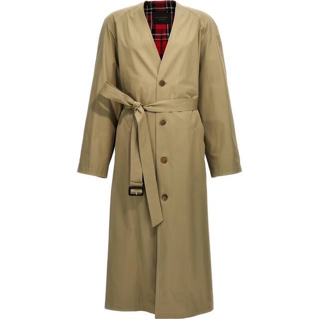 Balenciaga-Check Lining Oversize Trench Coat Trench E Impermeabili Beige-Donna - 34FR