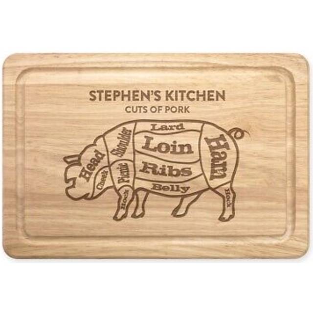 Personalised name cuts of meat pork pig butchers guide wooden chopping board bbq
