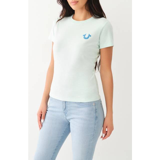 True Religion Womens Buddha Puff Tee in Glacier - Light Blue - Size Small