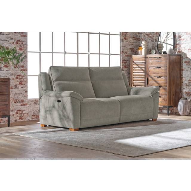 Sense Light Grey Fabric Sofas - 3 Seater Electric Recliner Sofa with Power Headrest - Dune Range - Oak Furnitureland
