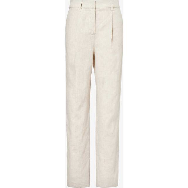 Reformation Womens Oatmeal Alex Wide-leg Mid-rise Linen Trousers 10 - OATMEAL