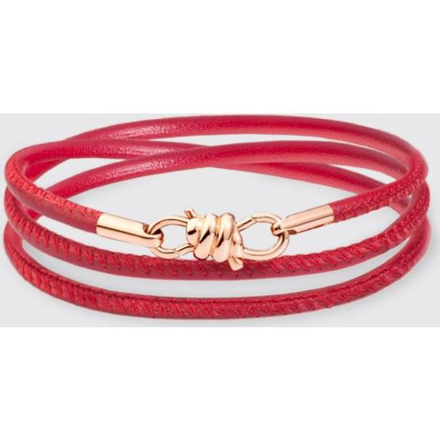 9 kt rose gold knot bracelet with burgundy leather strap - Red - 20