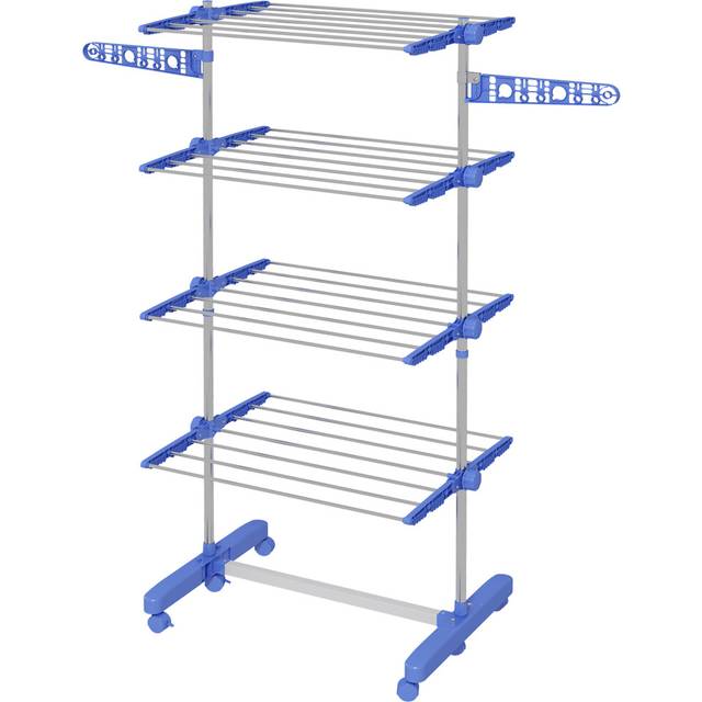 Homcom 4-tier Large Clothes Airer Stainless Steel Clothes Drying Rack Blue, Blue