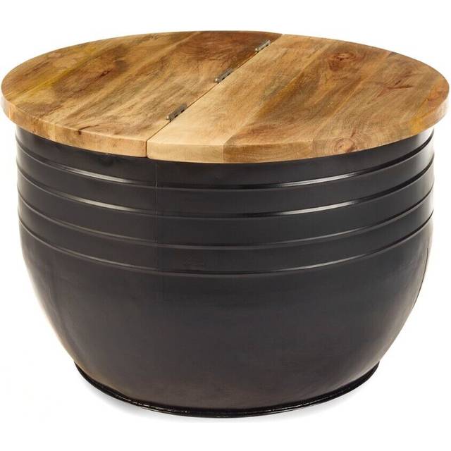 Elm Home And Garden Wooden Metal Round Coffee Table Storage Lift Lid, Brown