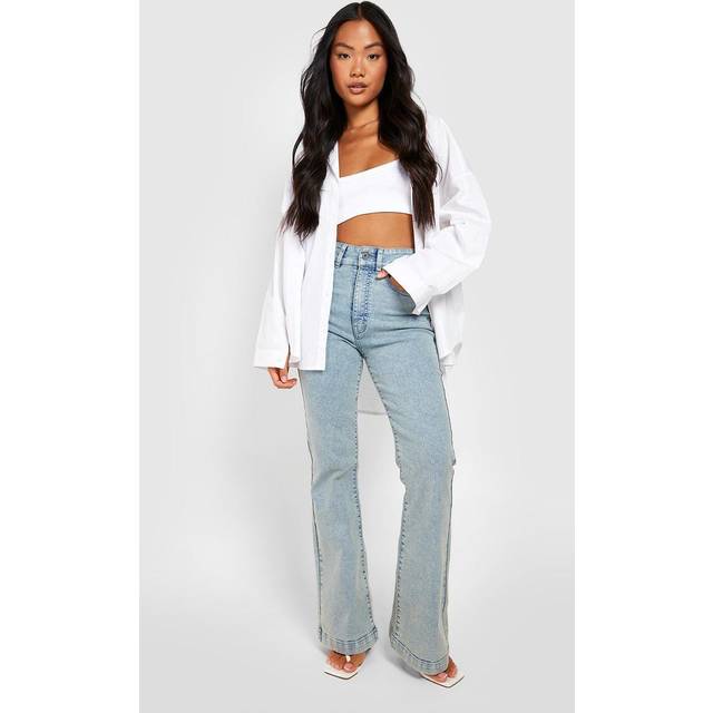 Womens Petite 30 Inch Leg High Waist Flared Leg Jean - Blue - 16, Blue