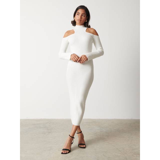 Alivia Cut Out Shoulder Midaxi Knit Dress - Cream, M