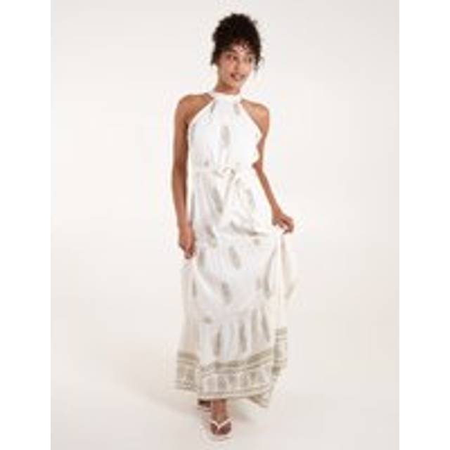 Halter Neck Paisley Maxi Dress - Cream - Small - Blue Vanilla