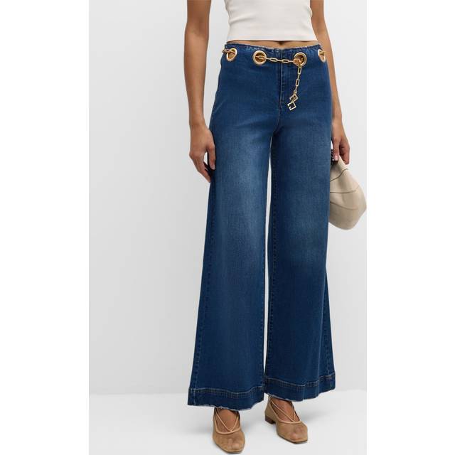 Sydney Belted Grommet Wide-Leg Denim Pants - RINSE WASH - 26
