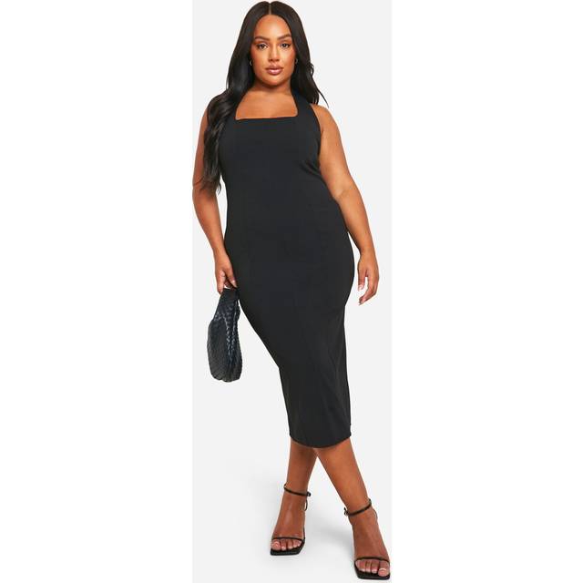 Womens Plus Halterneck Midi Dress - Black - 18