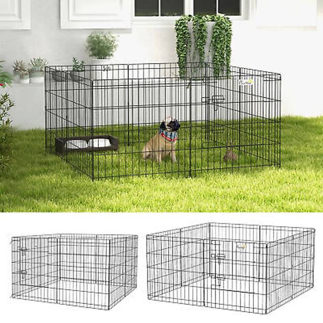 Pawhut 8 Panel Diy Dog Pen With Door For Dogs, Small Animals, Indoor/outdoor Use