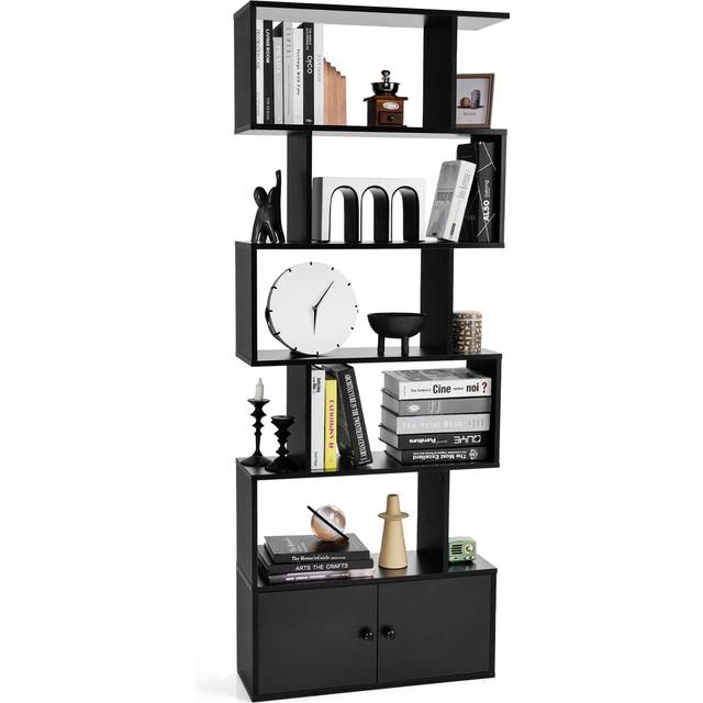 Industrial S-Shaped 5-tier Bookcase with Cabinet-Black