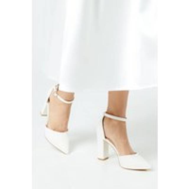 Coast womens court heel white pointed toe block very high buckle strap