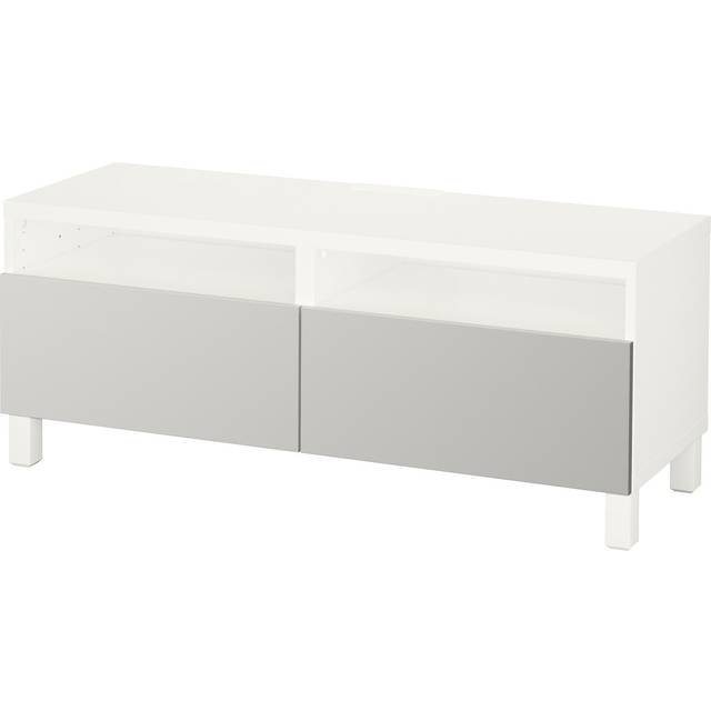 BESTÅ tv-bänk med lådor, vit/Lappviken/Stubbarp ljusgrå, 120x42x48 cm