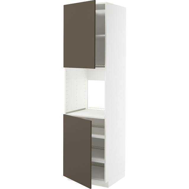 METOD högskåp f ugn m 2 dörrar/hyllplan, vit/Havstorp brun-beige, 60x60x220 cm