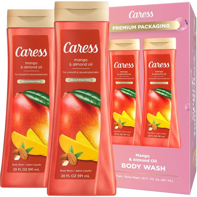 Caress Body Wash  Mango & Almond Oil  Moisturizing Body Wash for Smooth & Rejuvenated Skin  Body Soap Liquid  20 Fl Oz (Pack of 2)