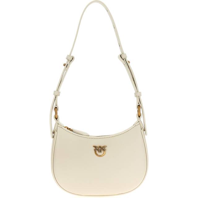 Pinko, Sac porté épaule Baby Half Moon en cuir, Blanc+blanc-or antique, U