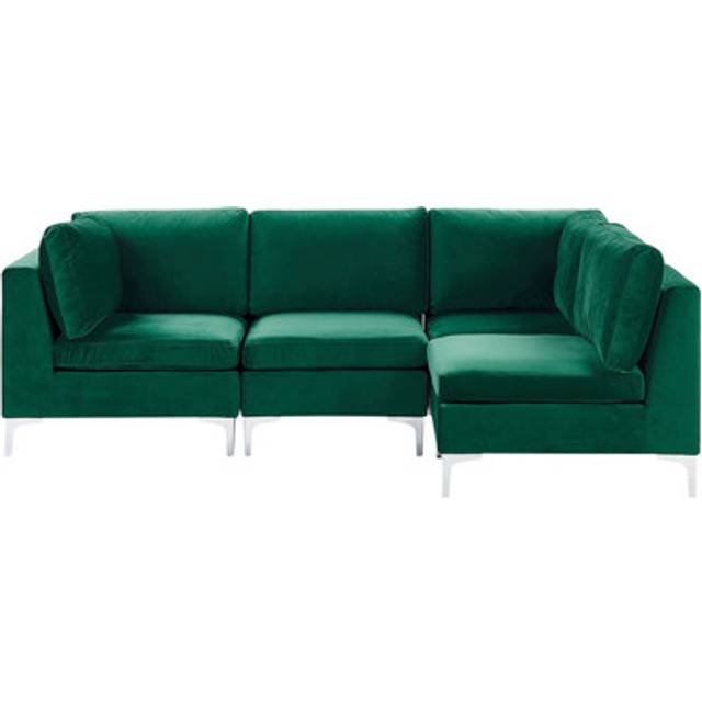 Beliani Left Hand 4 Seater Modular Velvet Corner Sofa Green Evja, Green