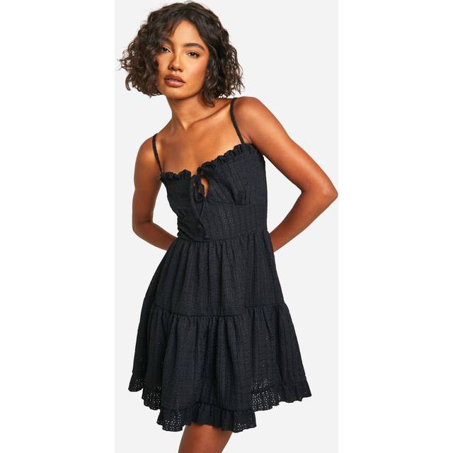 Womens Tall Textured Frill Smock Dress - Black - 18