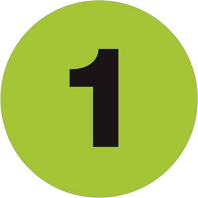 Tape Logic DL1358 4 in. Circle - 1 Fluorescent Green Number Labels - Roll of 500
