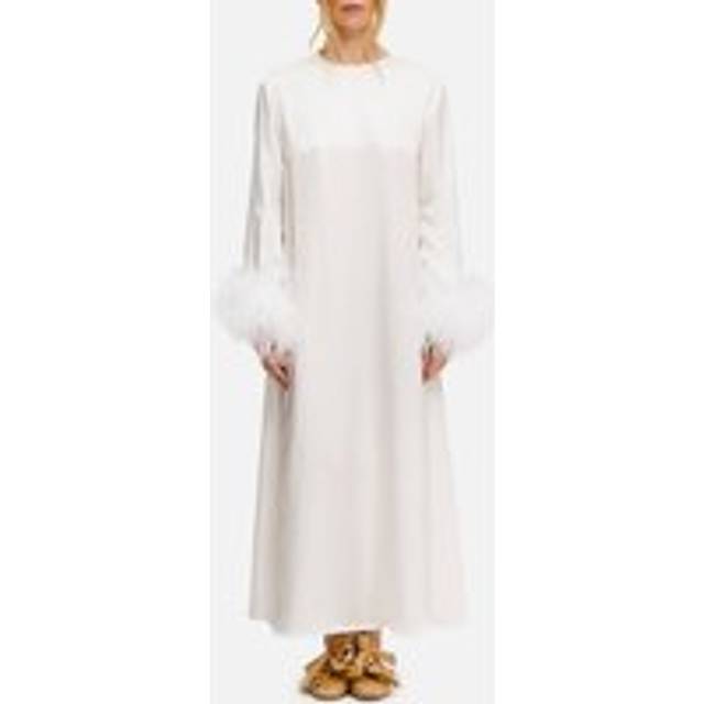 Sleeper Suzi Feather-Trimmed Satin Midi Dress - XS - White