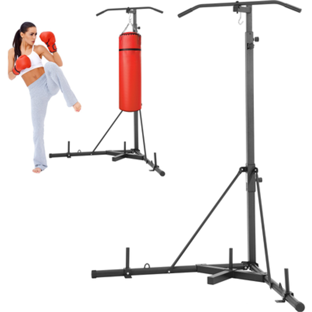 VEVOR 2-in-1-Boxsackst&#xE4;nder, Robustes Trainingsger&#xE4;t aus Stahl, H&#xF6;henverstellbarer Boxsackst&#xE4;nder mit Klimmzugstange, Freistehendes Sandsackgestell, H&#xE4;lt bis zu 181 kg, f&#xFC;r das Fitness-Studio zu Hause