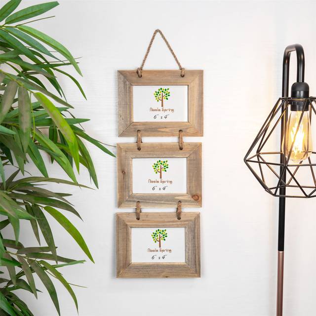 5x Rustic Wooden Hanging 3 Photo Frames Driftwood Picture Display 6 X 4 Natural