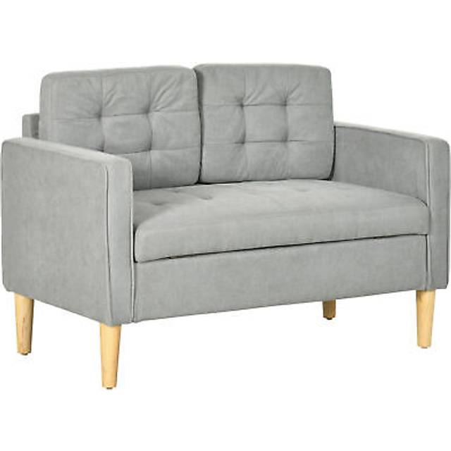 Homcom Compact 2 Seater Sofa With Hidden Storage And Rubberwood Legs Grey