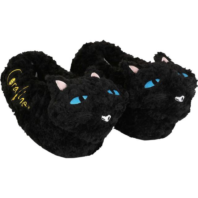 Coraline Cat Adult Slippers | Coraline Accessories - Black&#47;Blue&#47;Yellow (L/XL)